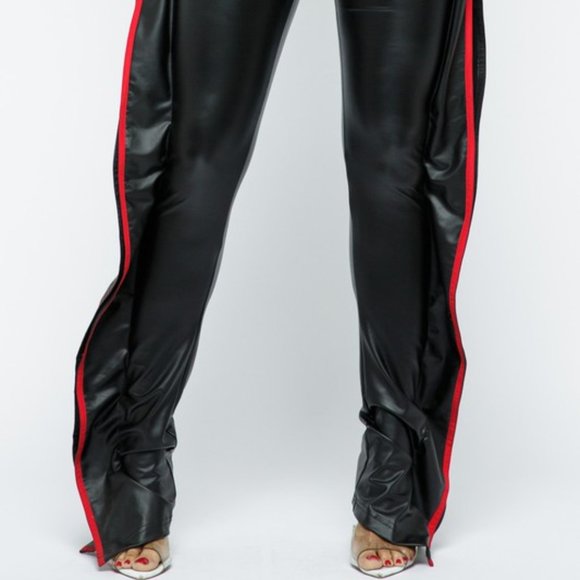 LAST ONE!! High Waisted Side Ruffle Faux Leather Joggers - Picture 4 of 9